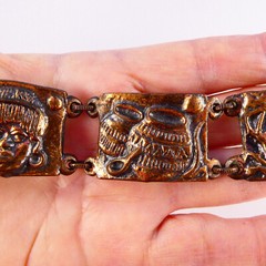 Vintage SIMBA Africa Handmade Panel Bracelet Bronze Tone 40’s Tribal Pots