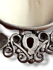 Fifirose Carved Bison Bone Cameo Pendant Sterling Garnet 3”