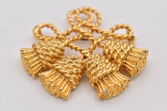 Vintage Gold Knotted Rope Tassel Brooch Pin Celtic Statement Chunky 1980s BinBP