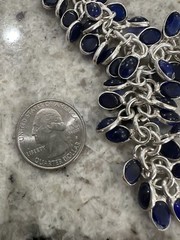 Vtg Sterling Silver 925 Blue Cabochon Stone Statement Necklace, 21in Long
