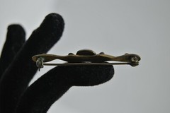 Vintage Metal Bar Pin with Milk Glass Center 2 inches Long