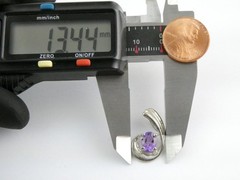 Sterling Silver Ridged Motif Curl Oval Cut Amethyst Slide Pendant 925 2.1g .75In
