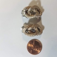 Vintage Flat Back Earrings, Twisted Links Knot, Serpent, Textured, Clip On