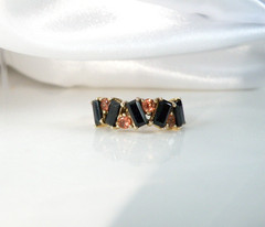 Sterling Silver 925 Gold on Art Deco Style Black Spinel Unique Ring Size 6