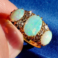 Original EARTH MINED OPAL DIAMOND ART Deco Engagement Ring Antique 18K GOLD BAND
