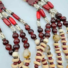 Chico’s Cherry-Colored Bib Necklace Beaded Tribal Boho Tropic Vaca Statement