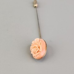 Vintage Rose Carved Stick Pin Peach Acrylic Gold Tone 2.75″