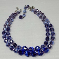 VTG Marvella Czech Glass Beaded Necklace Cobalt Blue Purple Coated Stunning 15″