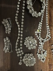 VTG Estate 13 Piece Silver Costume Rhinestone Jewelry Earrings Choker Brooch