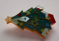 VINTAGE CHRISTMAS TREE PIN BROOCH LEE SANDS ABALONE HANDMADE MOP HTF RARE 80s 56