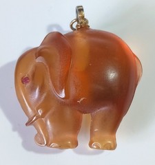 Vintage Translucent Peach-Orange Elephant Pendant w/ Pink Rhinestone Eyes 2″