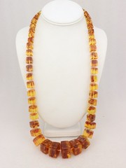 32″ Vintage Baltic Amber Graduated SQUARE Bead Necklace Knotted 130 Grams 8-24mm