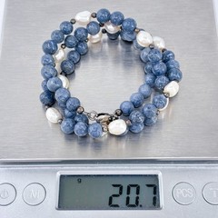 Vintage Sterling Silver 925 | Blue Kyanite & Pearl Beaded Necklace 18”