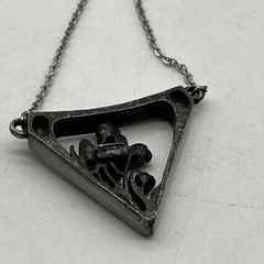 Vintage Medici Pewter Floral Butterfly Pendant Necklace, 18” Long