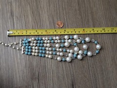 Stunning Vintage Women’s Aqua/White Triple Strand Pearlized Japanese Necklace