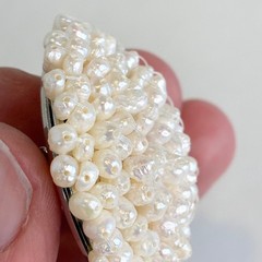 Vintage Brooch Freshwater Seed Pearl Cluster Domed Round White Silver Tone Pin