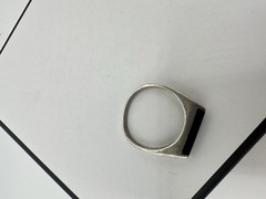Vtg Sterling Silver Black Stone Ring Signed 925 MB? Minimalist Simple S7.5 Read
