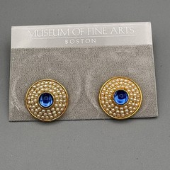 Metropolitan Museum of Fine Arts Boston Pierced Earrings Blue Gripoix Faux Pearl