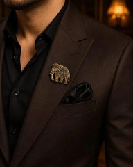 Vintage Gold Elephant Brooch Pin | Royal Animal Lapel Pin for Men, Statement Jew