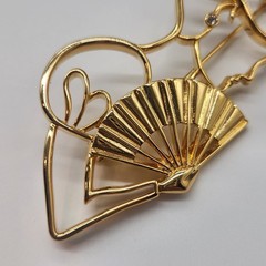 LADY REMINGTON Victorian Lady Fan Silhouette Rhinestone Brooch Pin