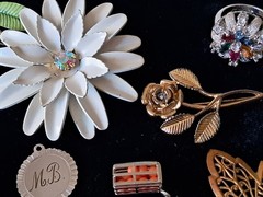 Antique Vintage Rhinestone Jewelry Mixed Lot Charms Brooches Sterling Ring AVON