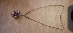 Vintage Signed W Germany Ornate Filigree Pendant Necklace Purple Glass Pearl