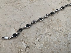 🫧✨Authentic VINTAGE 925 STERLING SILVER MARCASITE Black ONYX Station Bracelet🫧