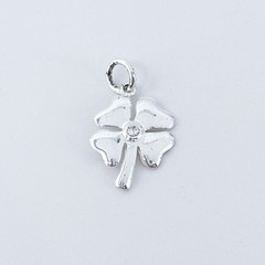 Vintage Sterling Silver 925 Four-Leaf Clover Cubic Zirconia Good Luck Pendant
