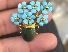 AUTHENTIC SWOBODA FLOWER VASE BROOCH ~ GENUINE, Turquoise Jade ~WOW!
