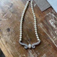 VTG Classic MONET Silver tone Necklace Choker faux pearl & rhinestones Wedding