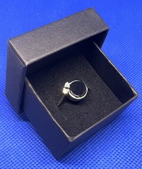 A08 Vintage 925 Sterling Silver Ring Size 8 est 1950s Black Onyx & Topaz 2.95g