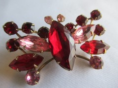 Vintage Red Rhinestone Pink Butterfly Brooch Pin
