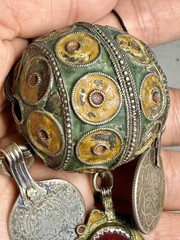 Antique Moroccan Enamel Silver Ball Pendent Necklace Coin Pendants Hand Crafted