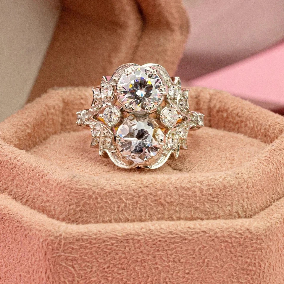 3Ct Art Deco Style Round Cut Lab Created Diamond Anniversary 14K Gold FN Ring