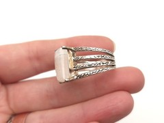 Vintage Sterling Silver 925 Rectangle Moonstone Textured Split Band Ring sz 9