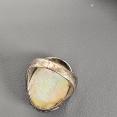 CFJ Collins Sterling Silver Fleur-De-Lis Ring Mother-Of-Pearl & Marcasite 8.25