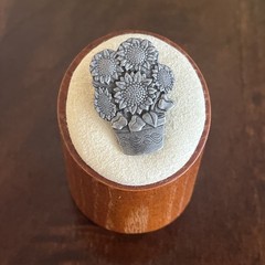 Vintage Birds And Blooms Small Pewter Basket With Sunflower’s Brooch