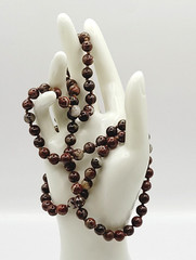 Jasper Stone Varied Brown Hues Hand Knotted Beaded Over the Head Necklace 30 In