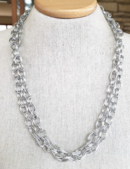 Vintage Silver Tone Aluminum Double Cable Link Chain Necklace 50″ Clasp Less