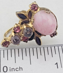 Victorian Pink Molded Glass Gripoix Cabochon Purple Enamel Screw Earrings 1 1/8″