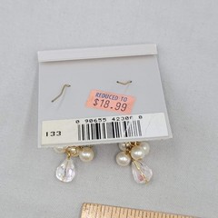 Vintage Marvella Pink Rhinestone White Bead Pierced Earrings Dangle 1.25″