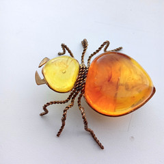 Vintage Spider Brooch Amber Color Resin. Made in the USSR