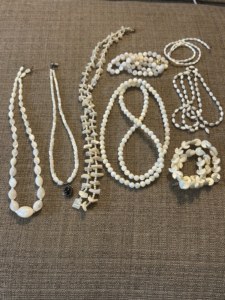 Mother Of Pearl Hand Strung Vintage Necklace Lot