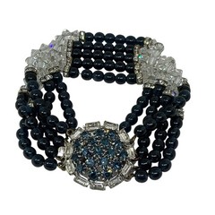 Vintage HOBÉ Multi Strand Bracelet Sapphire Blue & Crystal Bead Rhinestone Clasp