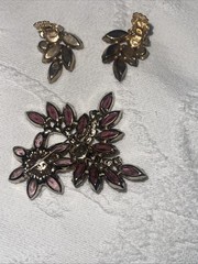 Purple Lavender Prong &cup Set Navette Rhinestone Brooch&ears 3”x3” & 1”x1.25”