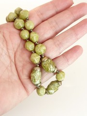 Vintage Signed Miriam Haskell Marbled Green Glass Nugget Bead Statement Necklace