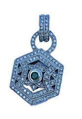 Vintage 14k White gold and diamond filigree EFFY BITA pendant with emerald