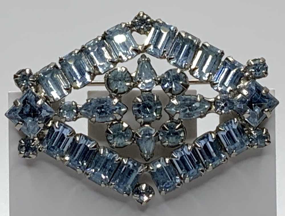 Vintage Sky Blue Baguette Round Marquis Rhinestone Brooch Pin
