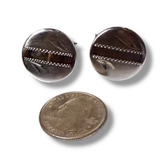 Vintage Cufflinks Mens Silver Tone Brushed Polished Floral Bullet Back