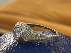 18k Gold Belais Art Deco Engagement Ring Engraved Shank ~0.56 Ct OEC Diamond